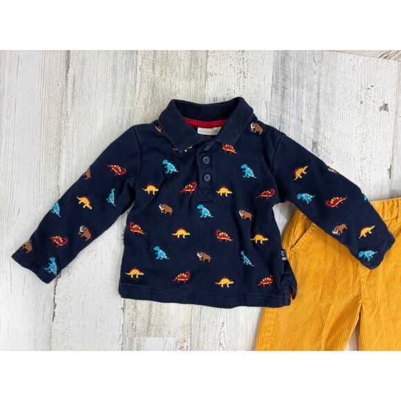 Jojo Maman Bebe Baby Boys 6 to 12 M Dinosaur Polo Corduroy Pants Set - Picture 2 of 9